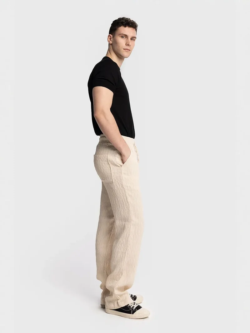 Giesto Beige Natural GIESTO Textured Regular Fit Drawstring Waist Pants for Men | Best Price UAE